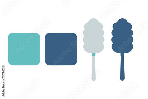 Collection of simple geometric and organic shapes in a modern cool color scheme