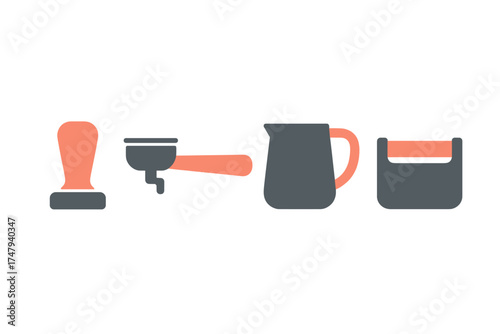 Essential barista tools set including tamper portafilter milk pitcher and knock box