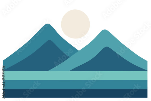 Abstract layered landscape design featuring stylized mountains and horizontal stripes