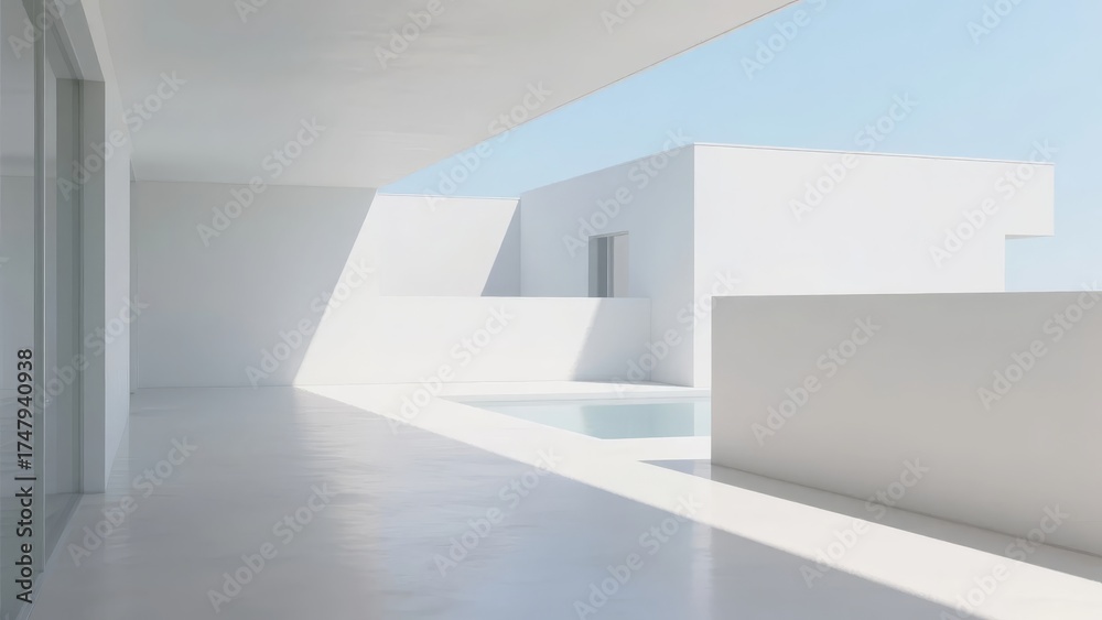 Fototapeta premium Minimalist white architectural space with geometric forms and natural light