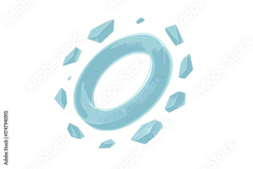 Floating light blue ring structure encircled by sharp crystalline ice shards