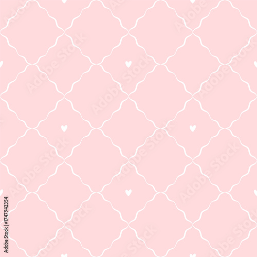 Seamless vector pattern with hearts in a minimal style. Cute pastel design for Valentines Day, fabric, baby clothes, wrapping paper, wallpaper, and digital backgrounds