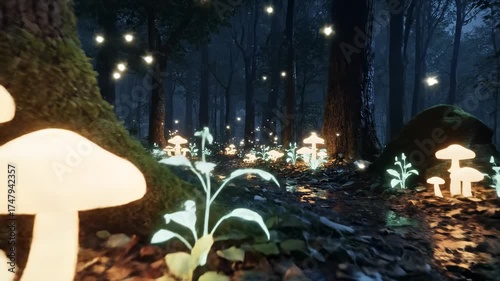 Enchanted Forest: Glowing Mushrooms and Magical Woodland Path