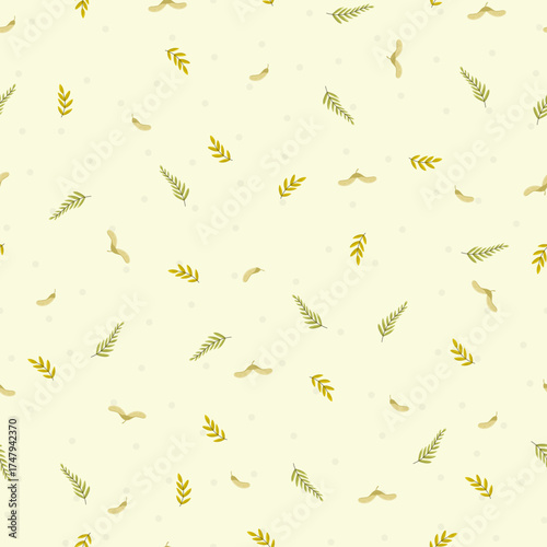 Vector seamless pattern of maple seed, samara, fern, simple hand-drawn style. Ideal for textiles, fabric, wallpapers, and wrapping paper with a seasonal rustic woodland theme