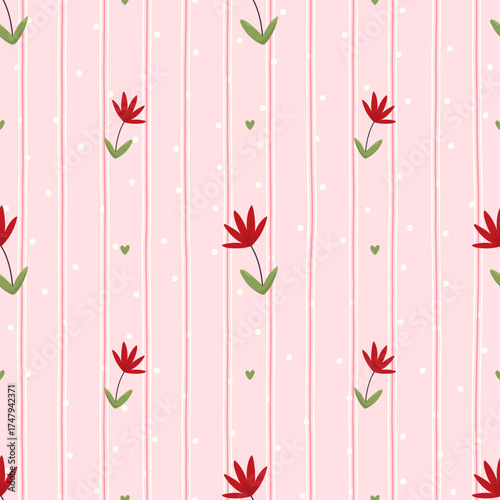 Vector seamless floral pattern with flower elements. Cute and modern design suitable for fabric, wallpapers, clothing, nursery decor, and fashion accessories