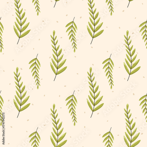 Vector seamless pattern with fern leaves in botanical style, elegant natural design suitable for textile, wallpaper, wrapping paper, and eco projects