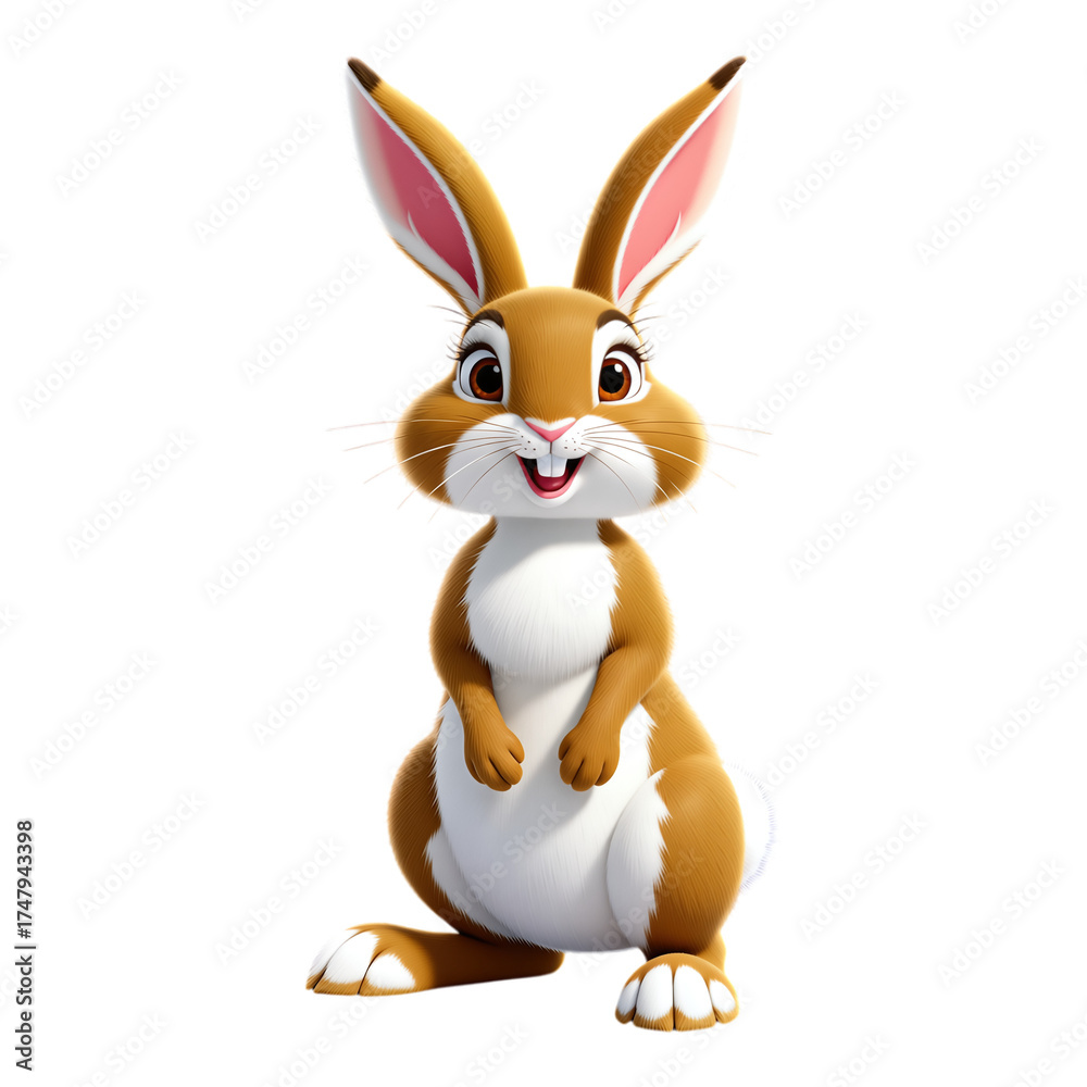 Obraz premium Brown and White Bunny Sitting, 3D Realism Illustration with Transparent Background