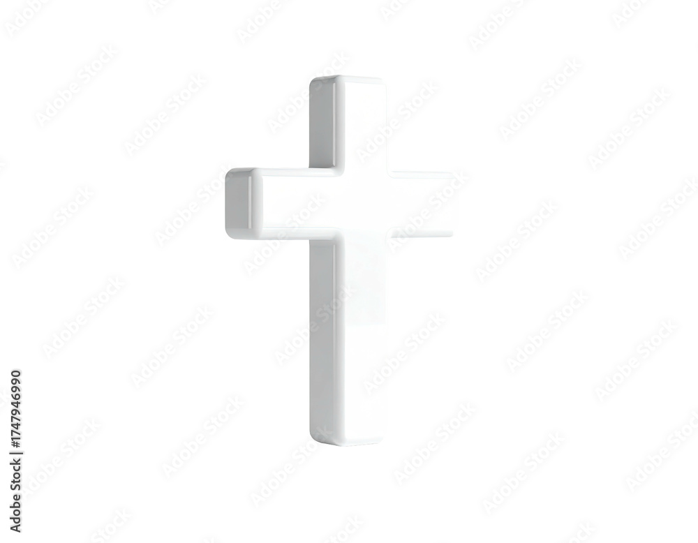 Fototapeta premium 3D rendered white Christian cross floats against a solid black background