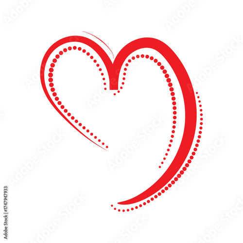 Modern Asymmetrical Red Heart Shape Outline Design Drawing for Passionate Love and Romantic Relationship Themes