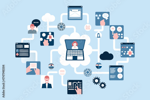 Digital network connecting people and information through cloud technology and devices