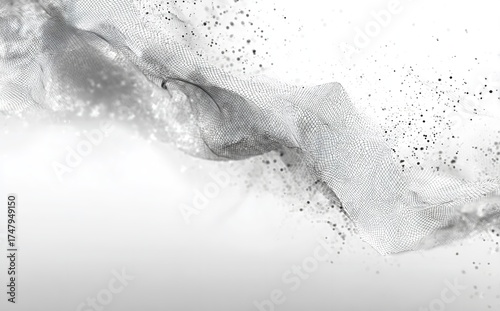 Abstract Gray and White Digital Wave: Technology Background with Flowing Particles Effect