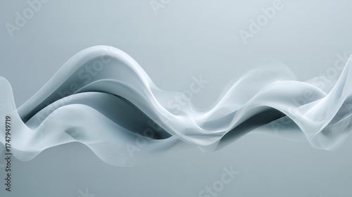 Ethereal Fluidity: A Captivating Abstract Wave Design in Serene White and Gray Tones