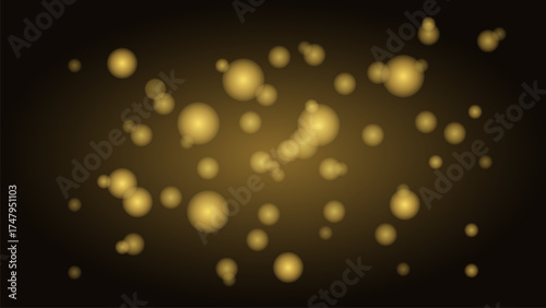Glowing golden bokeh lights on dark background create warm, festive atmosphere. soft, circular shapes vary in size, adding depth and sense of motion to image