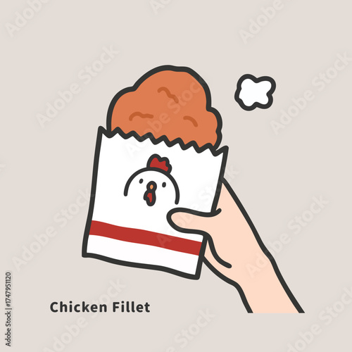 Hand holding taiwanese chicken fillet illustration.eps