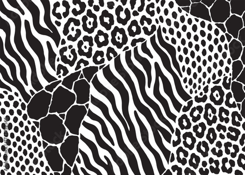 Animal Skin hybrid pattern design. Animal print vector illustration background. Wildlife fur skin design illustration for web, home decor, fashion, surface, graphic design