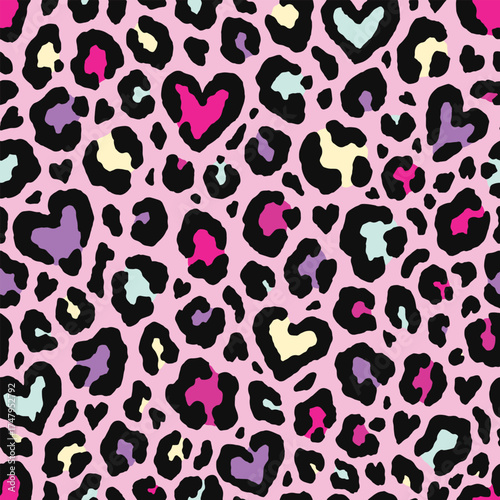 Leopard skin love seamless pattern design. Animal print vector illustration background. Wildlife fur skin design illustration for web, home decor, fashion, surface, graphic design