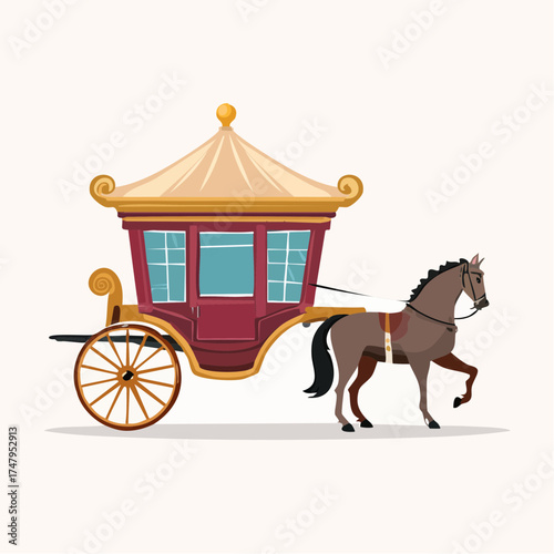 Classic elegant horse-drawn carriage illustration depicting a luxurious vintage coach for historical or fairytale designs