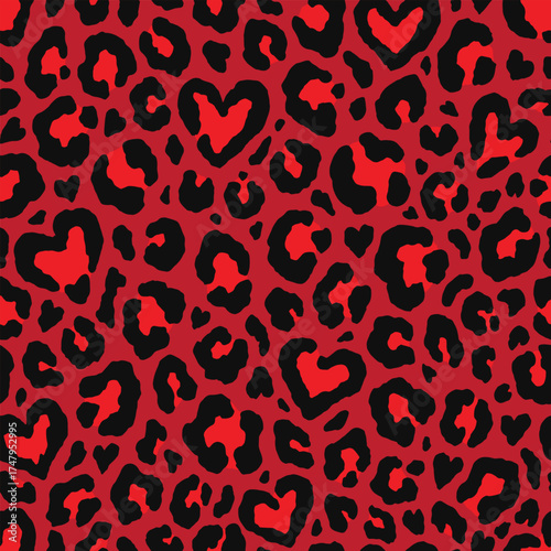 Leopard skin love seamless pattern design. Animal print vector illustration background. Wildlife fur skin design illustration for web, home decor, fashion, surface, graphic design