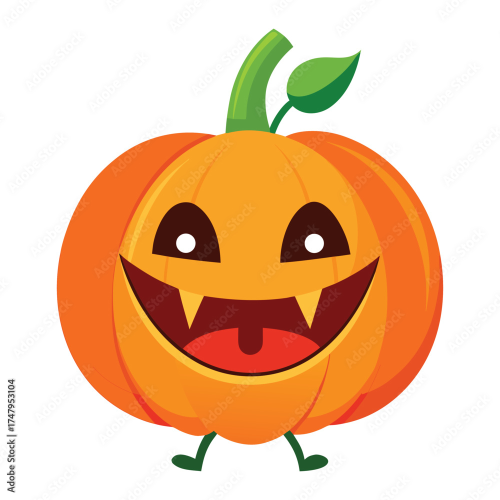 Fototapeta premium Cute cartoon jack o lantern with a big smile and fangs