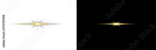 Light effect of movement of golden neon lines. Horizontal lines. Speed ​​effect on a transparent background. Lines of light, speed and movement.PNG	