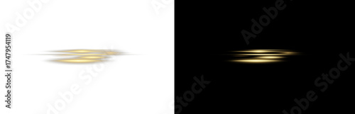 Light effect of movement of golden neon lines. Horizontal lines. Speed ​​effect on a transparent background. Lines of light, speed and movement.PNG	