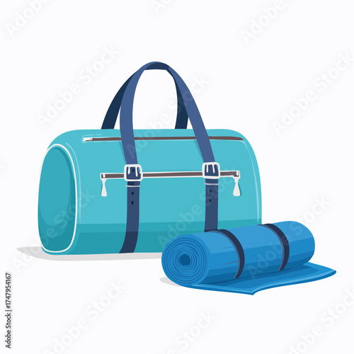 Gym Duffel Bag and Rolled Yoga Mat for Fitness and Travel