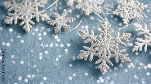 Snowflakes and Winter Decorations Create a Festive Atmosphere for the Holiday Season With a Shimmering Background and Falling Snow Effects