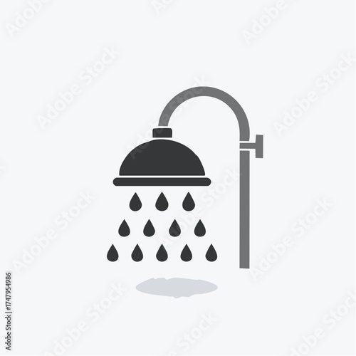 Monochrome vector icon of a shower head with water drops, a symbol for bathroom and hygiene