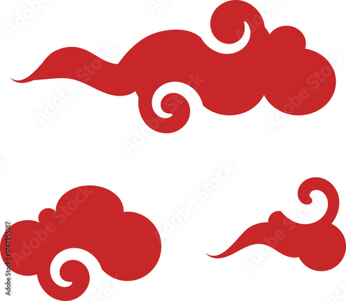 Traditional oriental clouds with red color representing good luck float in the clear air with transparent background