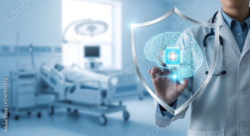 Doctor protecting brain health with technology in modern hospital setting