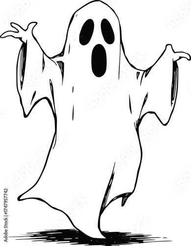 Creepy Floating Ghost Illustration 