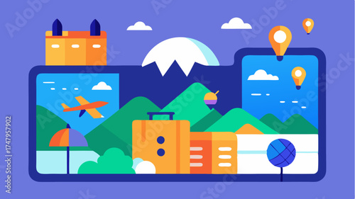 A layout concept for a travel app featuring an itinerary planner maps and booking options with vibrant travelthemed imagery.