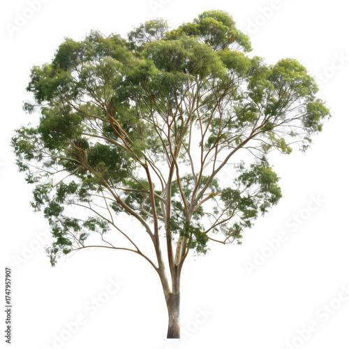 Eucalyptus tree with green foliage and slender trunk isolated on Transparent Background