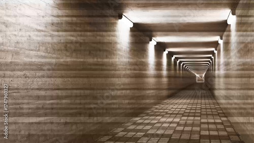 The loop animation of walking through the spooky under pathway with two types dark tritones colored  and glitch line effect created by 3D modeling for halloween backgrounds.