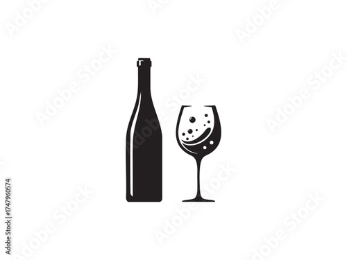 Wine Bottle and Glass Vector Icon – Classic Black Silhouette