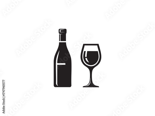 Wine Glass and Bottle Vector Icon – Modern Drinks Illustration