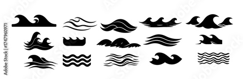 sea waves silhouette white background