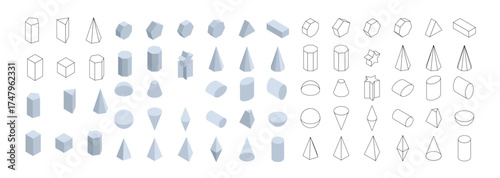  set of d basic geometric shapes isometric shapes vector illustration