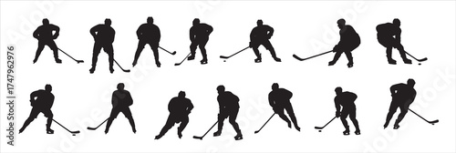 hockey players silhouette white background  vector illustration