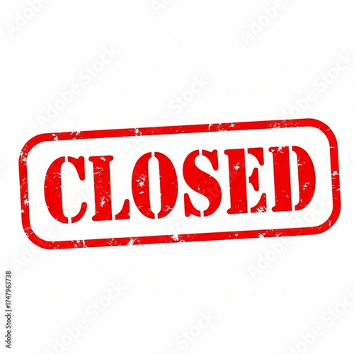 A red and white closed stamp with a distressed texture on a white background showing business status