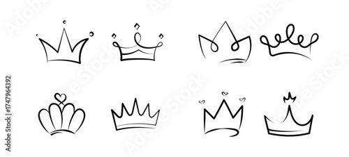  line art king or queen crown sketch beautiful diadem vector illustration