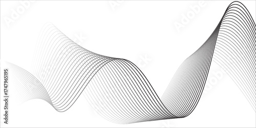 Dotted particles flowing halftone gradient curve shape wave pattern on white background. Vector in technology, science, music, waves, modern concept.