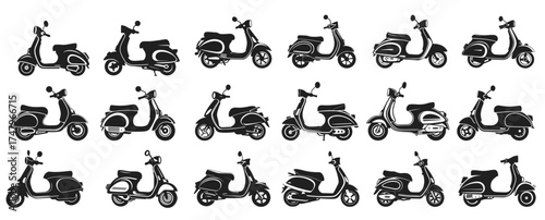 scooter silhouette icons set logo black motorcycle vehicle 