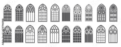 church windows set silhouettes of gothic arches in line 