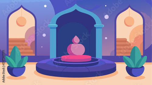 A serene meditation nook adorned with cushions soft lighting calming art and a small indoor fountain for tranquil sound.