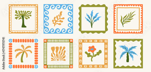 Vector set of hand drawn cut out style frames and borders - abstract design elements for wedding, birthday party invitations, greeting cards, prints