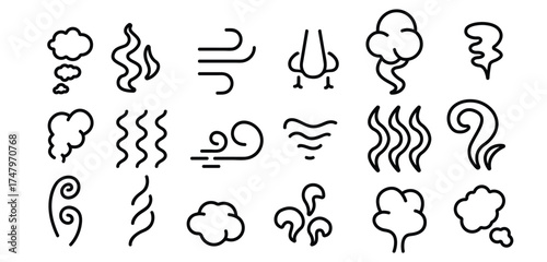 odor smoke smell vector linear icons set 