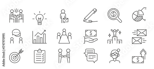 Business consulting icon set in thin line style vector