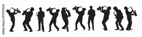 saxophone players silhouette on white background
