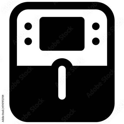 Air fryer. Outlined stroke vector icon with black-filled details.